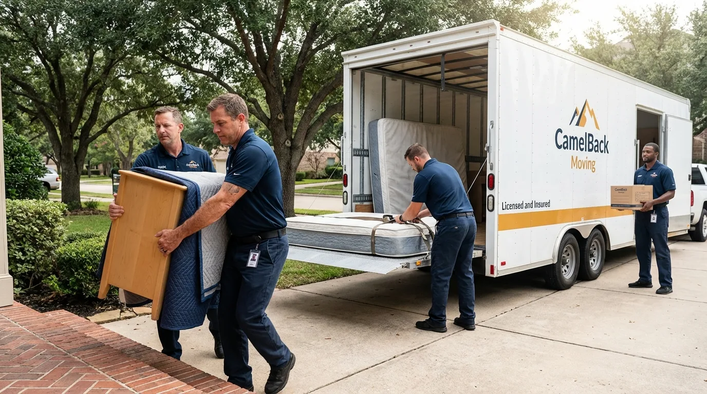 Crew loading residential truck for cross-state move from West Wendover, NV